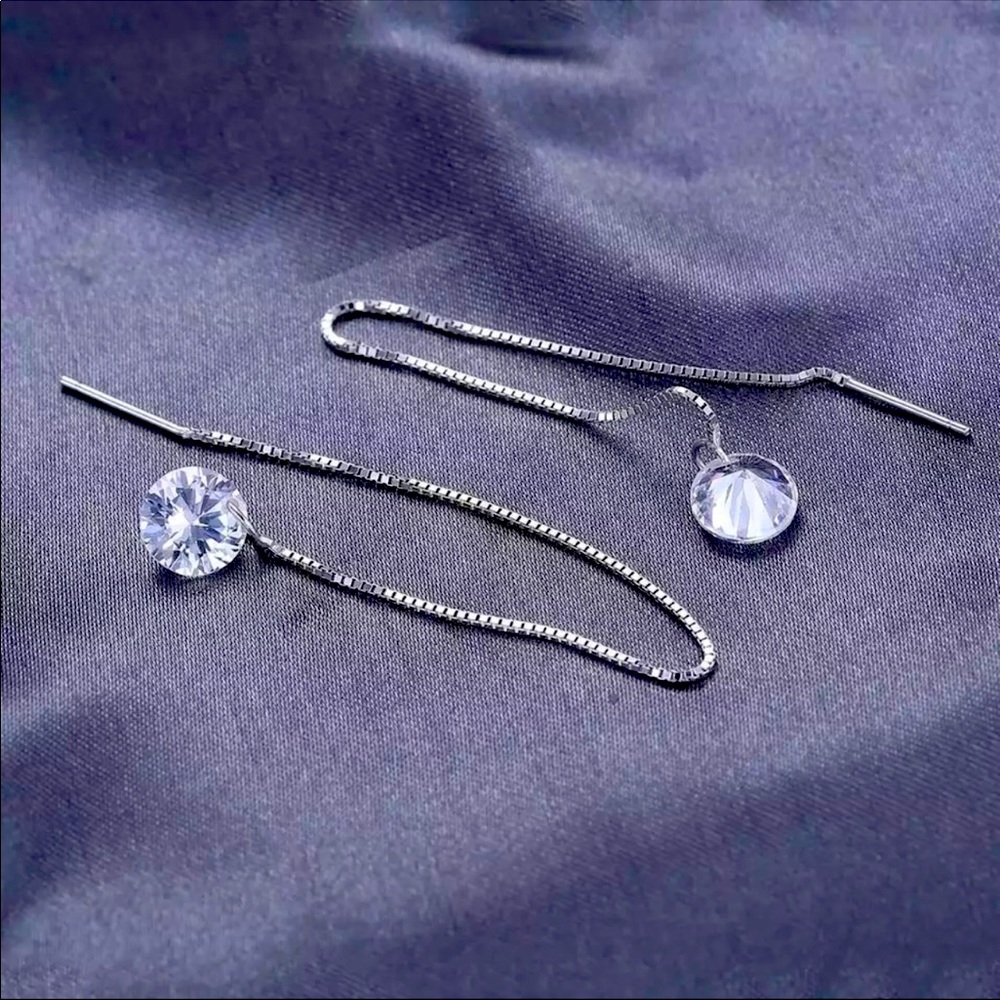 Sterling Silver 925 Drop Long Earrings CZ - Picture 2 of 4